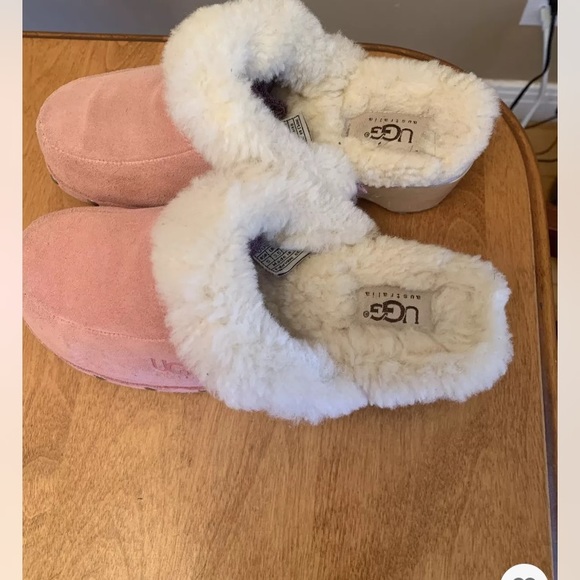 UGG Australia Kalie5426 Wooden Clog Wmns size 5 Pink Suede Shearling Lined Shoes - Picture 2 of 8